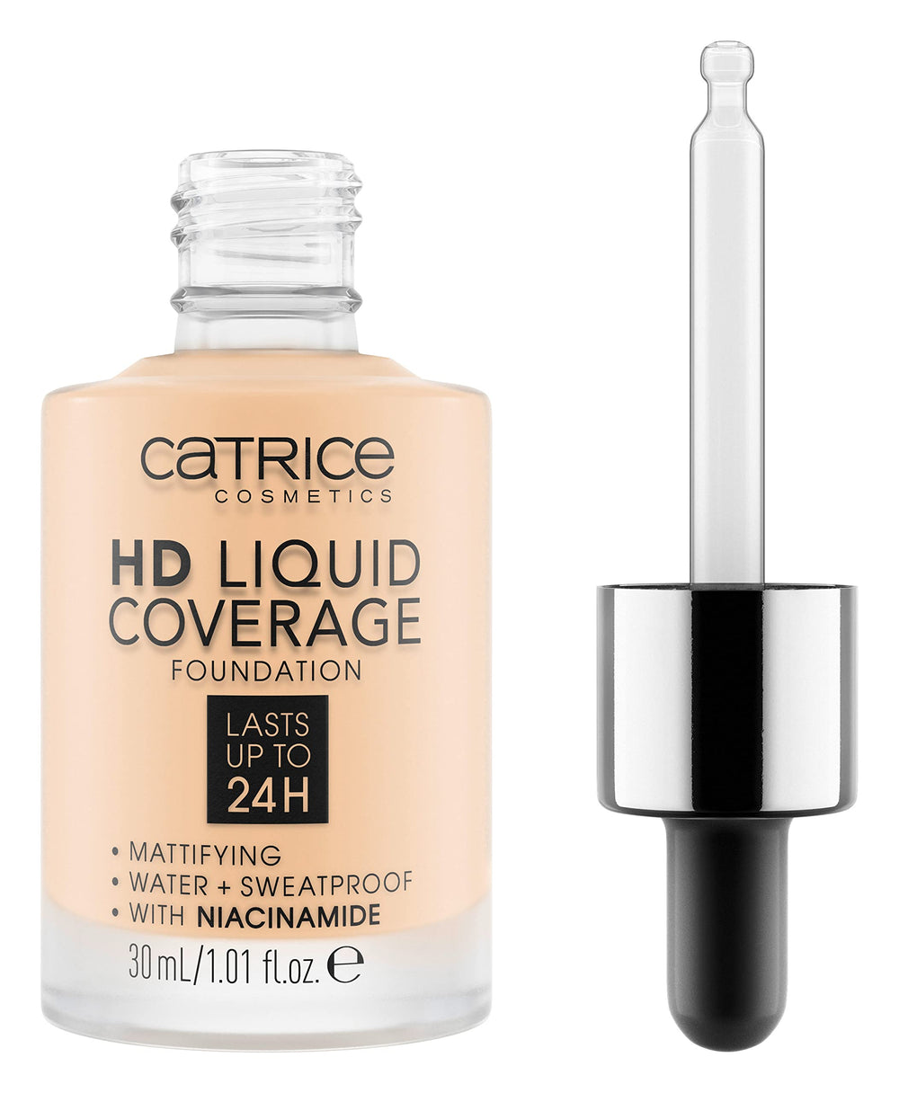 Catrice HD Liquid Coverage bottle closeup showing premium packaging for long-wear matte finish
