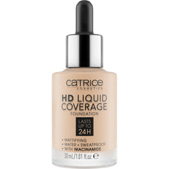 Catrice HD Liquid Coverage swatch in Rose Beige shows high-coverage natural look.