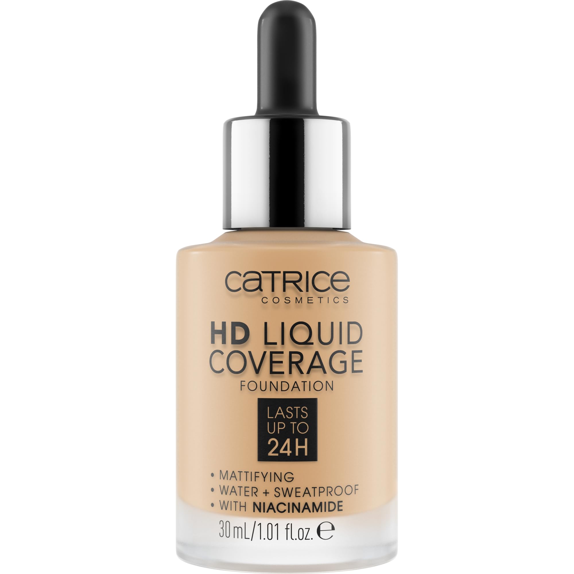 Catrice HD Liquid Coverage foundation dropper in action for precise layering and customizable coverage.