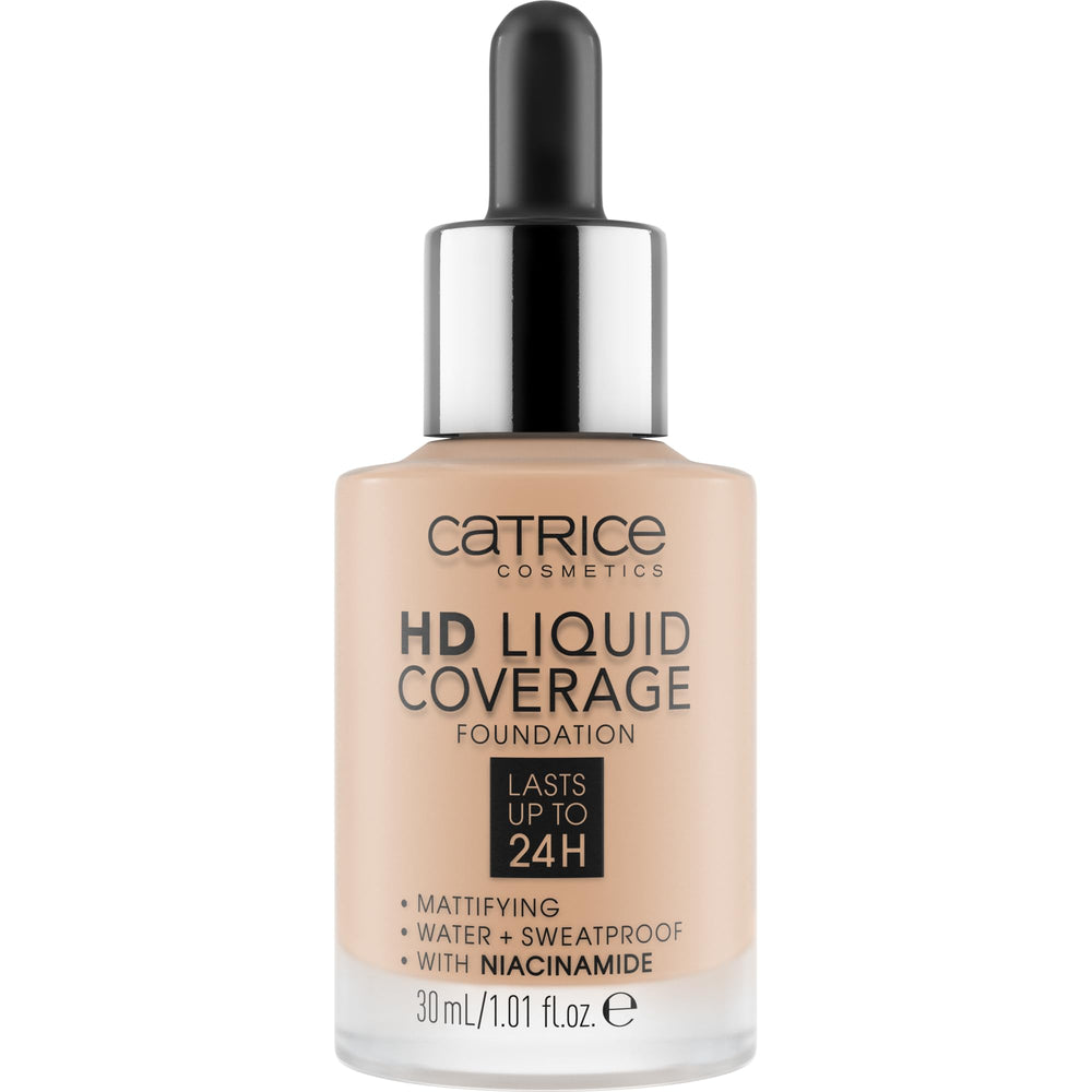 Catrice HD Liquid Coverage Foundation texture swatch shows buildable coverage.
