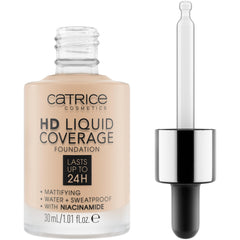 Catrice HD Liquid Coverage ultra-light texture provides natural matte finish.