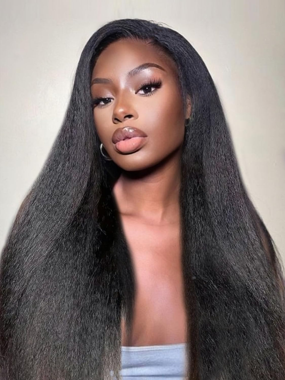 catti 3 in 1 half wig front view with seamless invisible hairline for natural blending