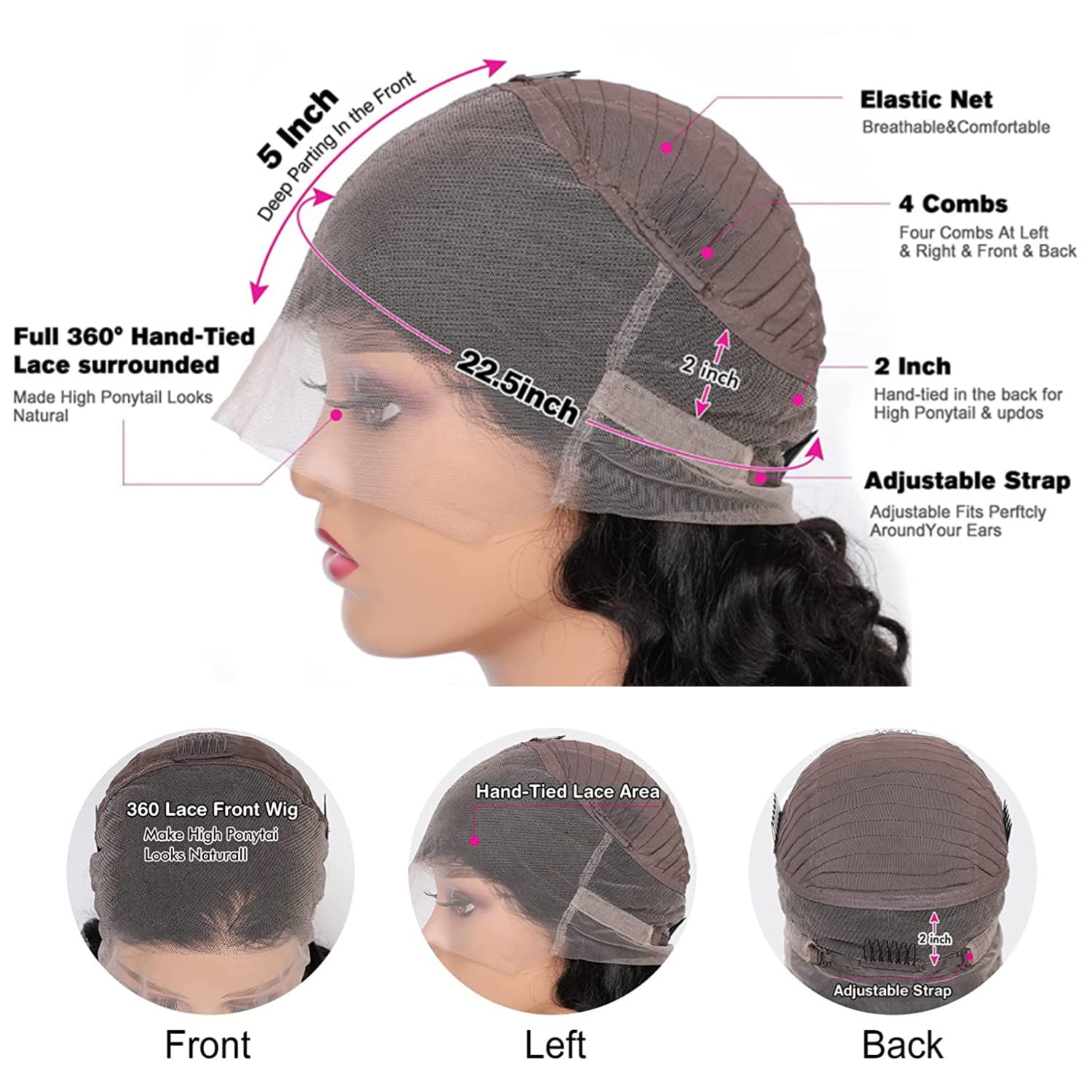 Catti body wave 360 lace front wig uses HD transparent Swiss lace for skin-matching comfort.