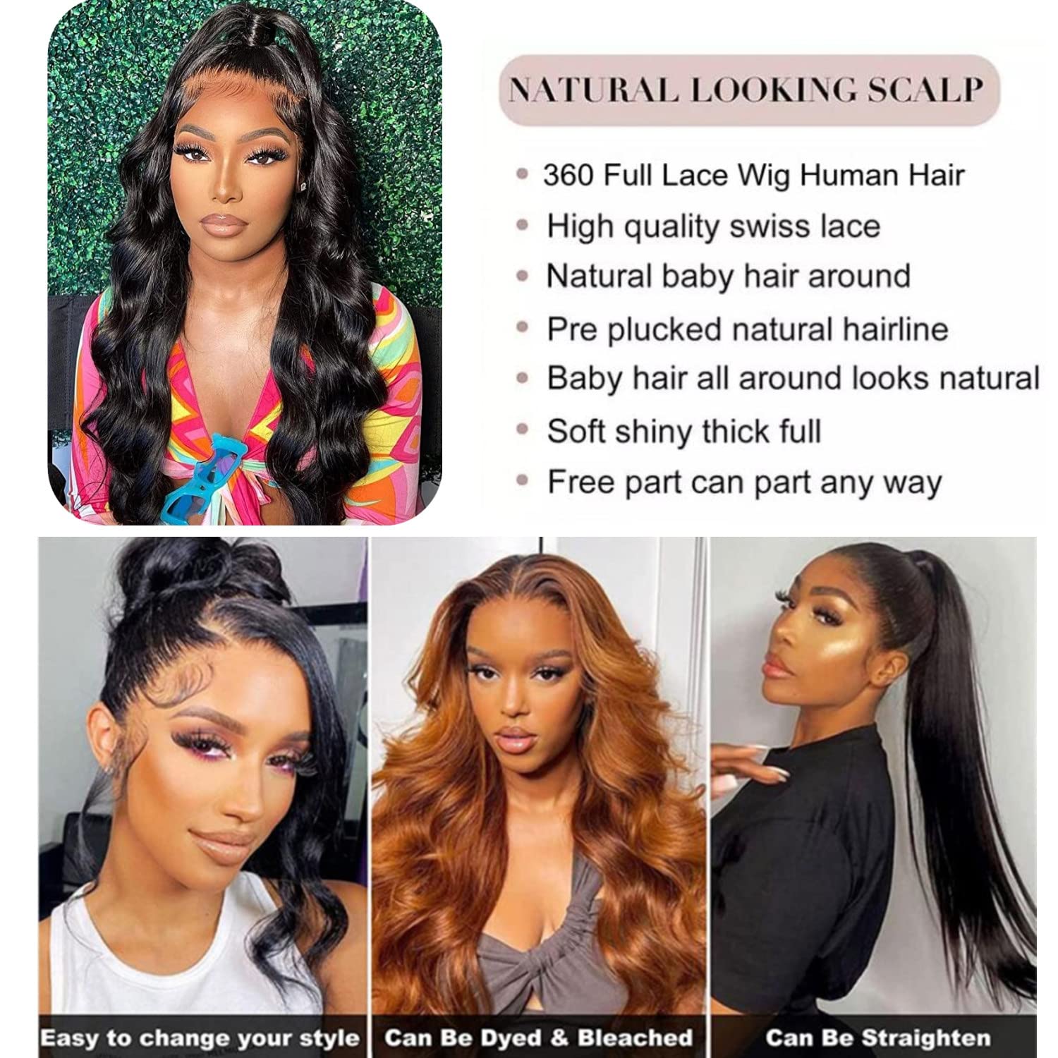 Catti body wave 360 lace front wig features invisible knots and durable full lace construction.