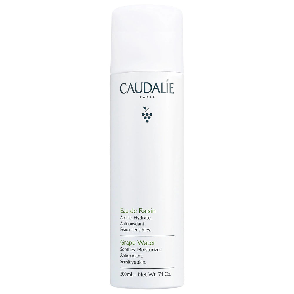 Caudalie Grape Water Mist bottle close-up showing refreshing hydration