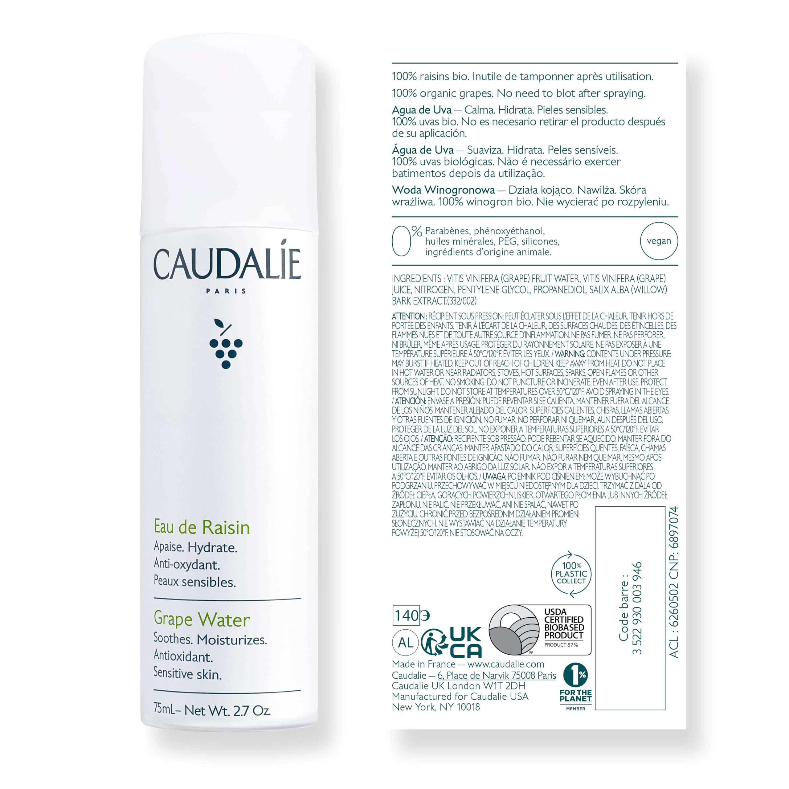 Caudalie Grape Water Mist gift-ready set appeals to hydration seekers.