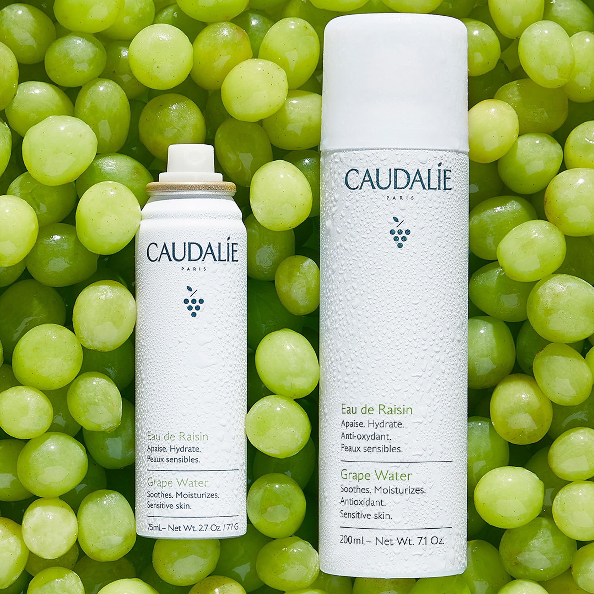 Caudalie Grape Water Mist applied to skin for hydration.