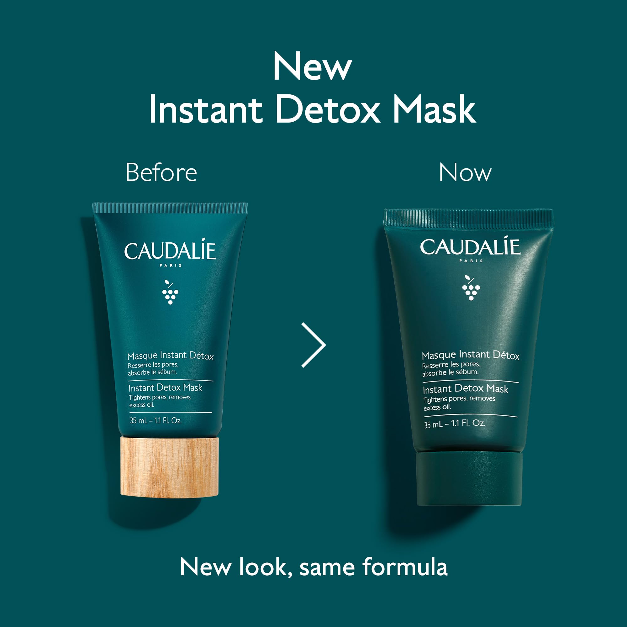 Caudalie Instant Detox Mask features grape extract for antioxidant support.