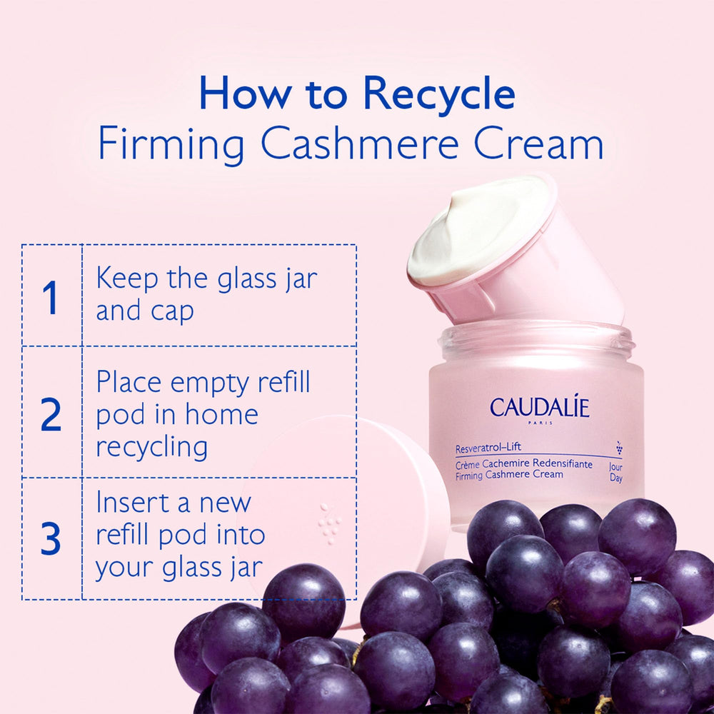 Caudalie Resveratrol-Lift eco packaging emphasizing refillable jar