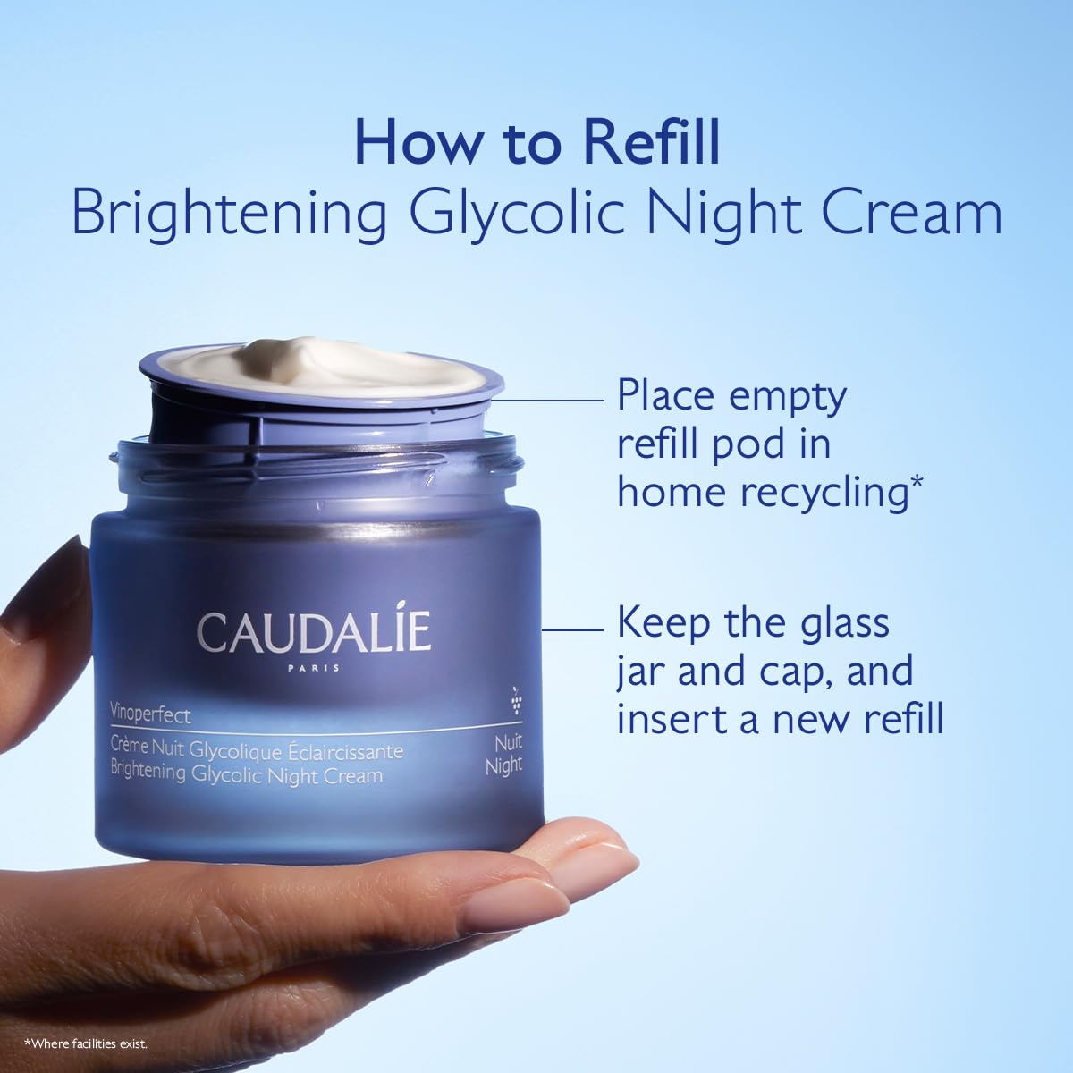 Caudalie sustainable packaging graphic communicates 85% savings claim.