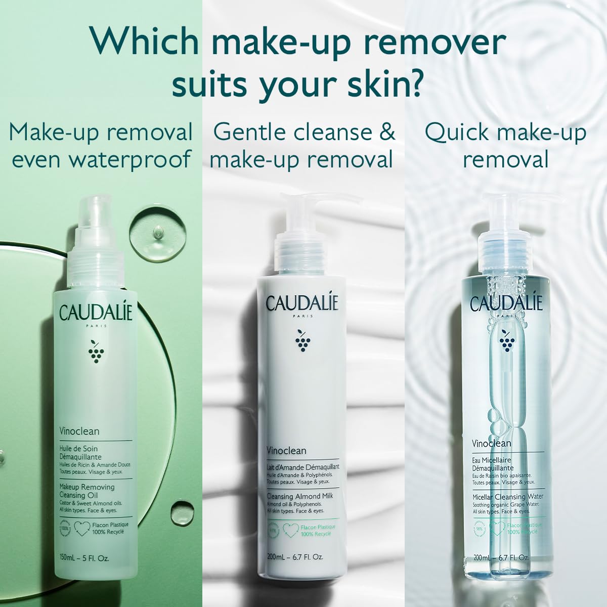 Caudalie Vinoclean castor oil supports lash appearance during removal.