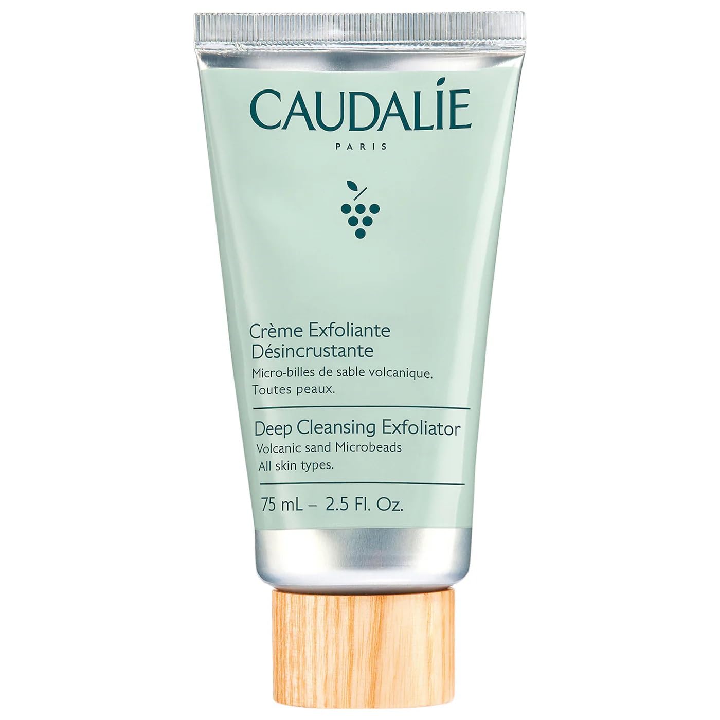 Caudalie Vinoclean Deep Cleansing Exfoliator bottle shown for gentle exfoliation and refreshing cleanse
