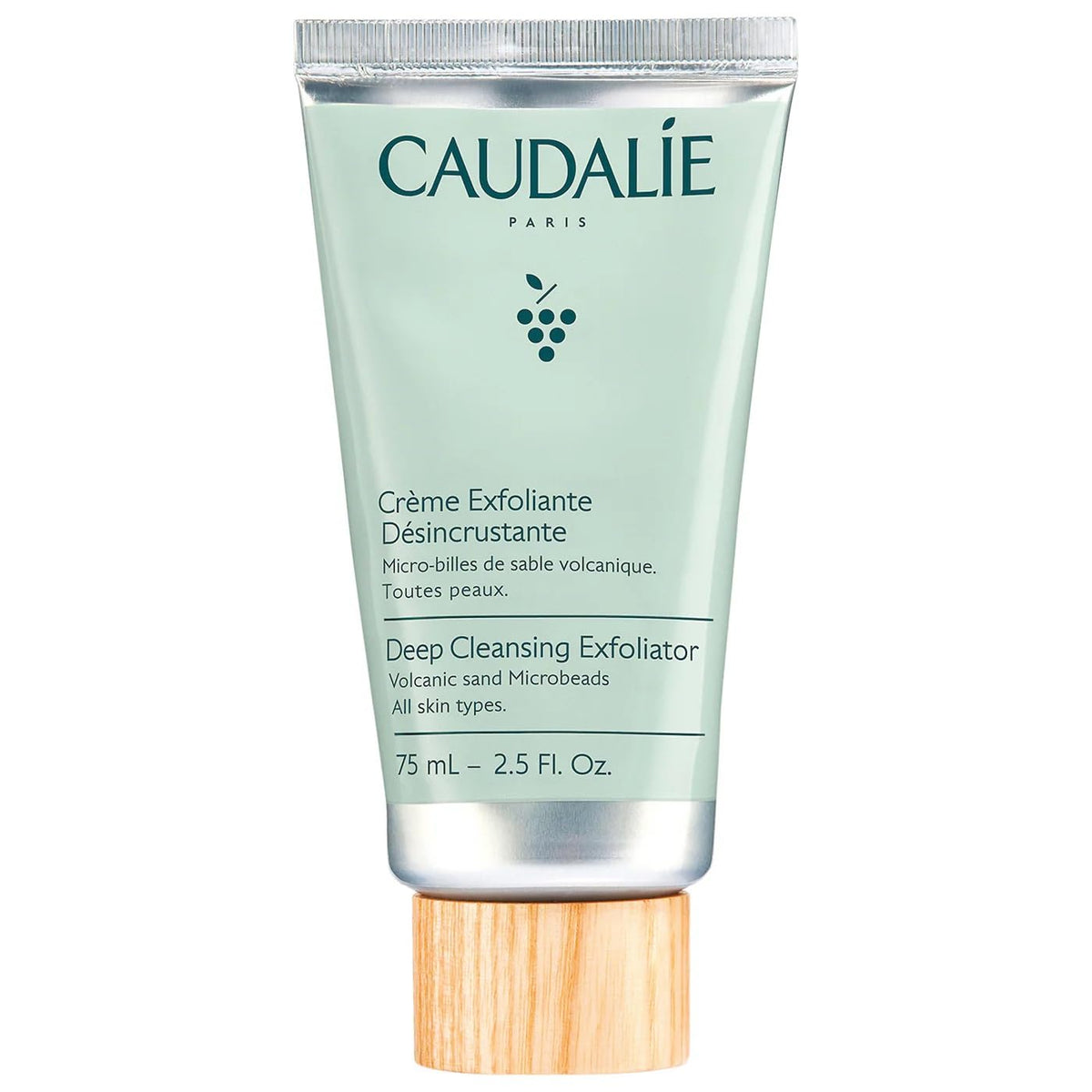 Caudalie Vinoclean Deep Cleansing Exfoliator bottle shown for gentle exfoliation and refreshing cleanse