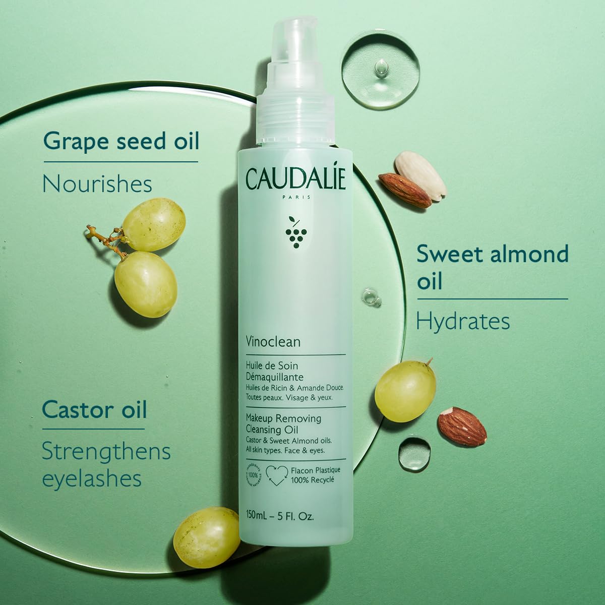 Caudalie Vinoclean grape seed oil ingredient provides antioxidant protection.