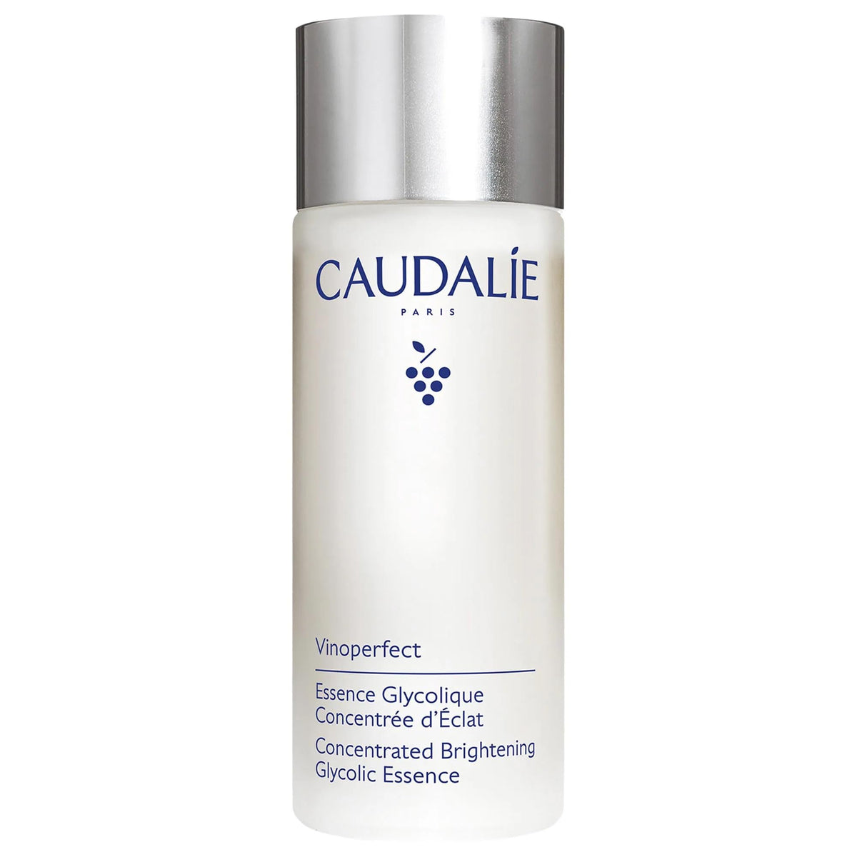 Caudalie Vinoperfect Brightening Essence bottle close-up for daily radiance prep.