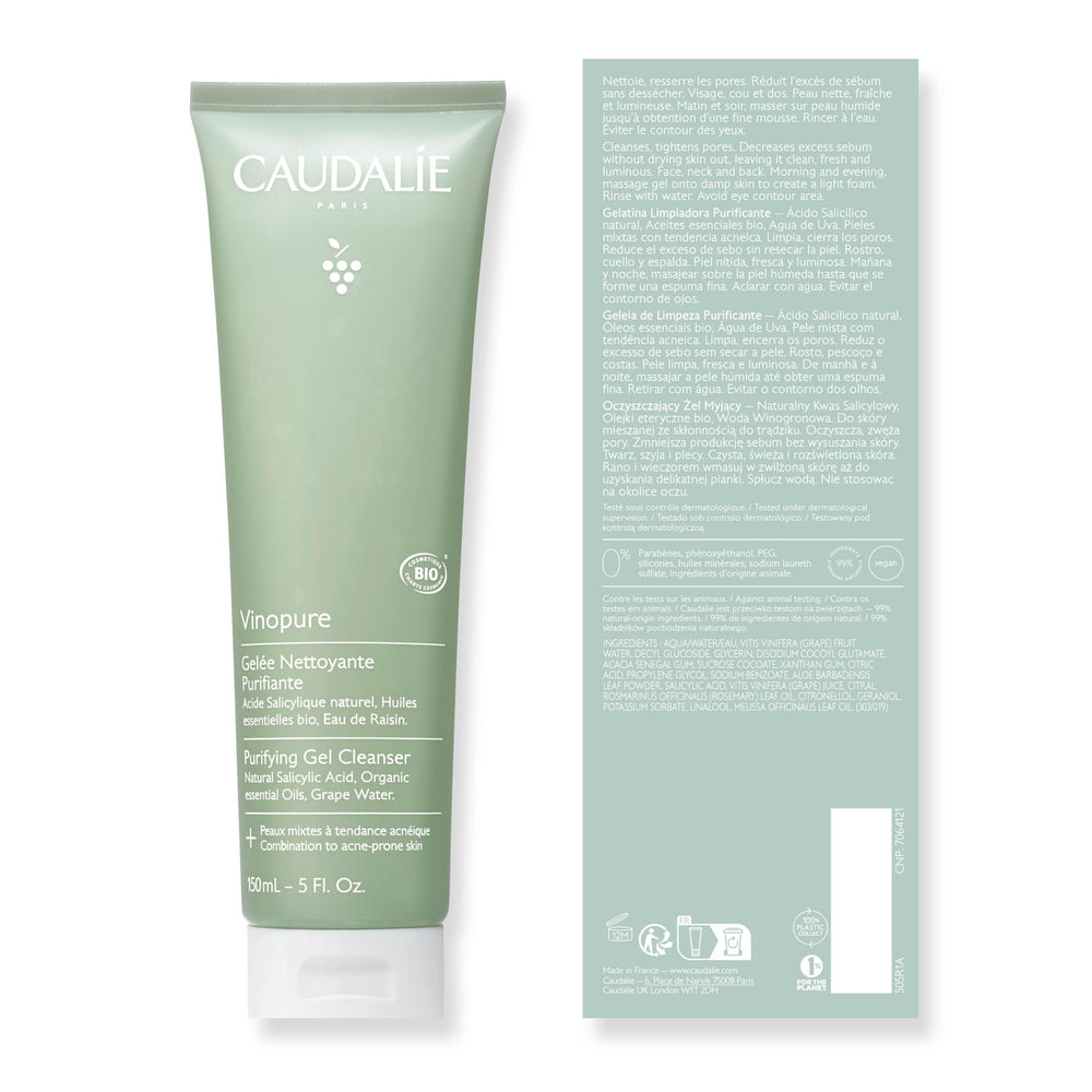 Caudalie Vinopure cleanser targets visible blackheads with purifying action.