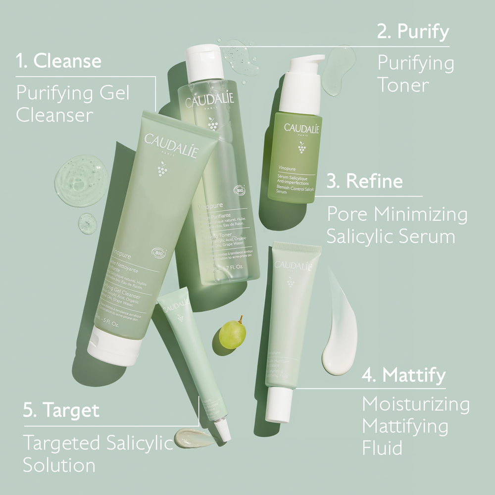 Caudalie Vinopure serum showing balanced skin after use.
