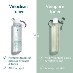 Rose water and grape components depicted for soothing hydration in Vinopure toner.