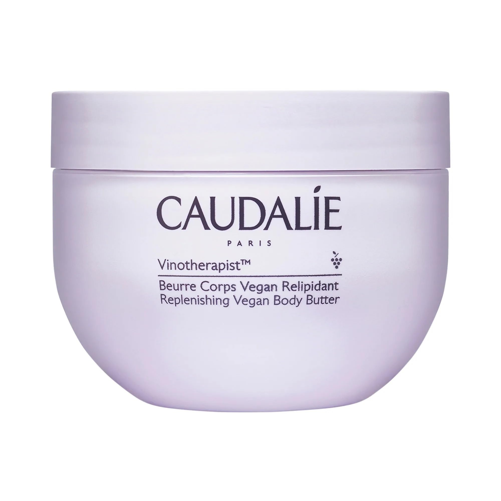 Caudalie Vinotherapist replenishing body butter jar delivering long-lasting hydration for very dry skin.