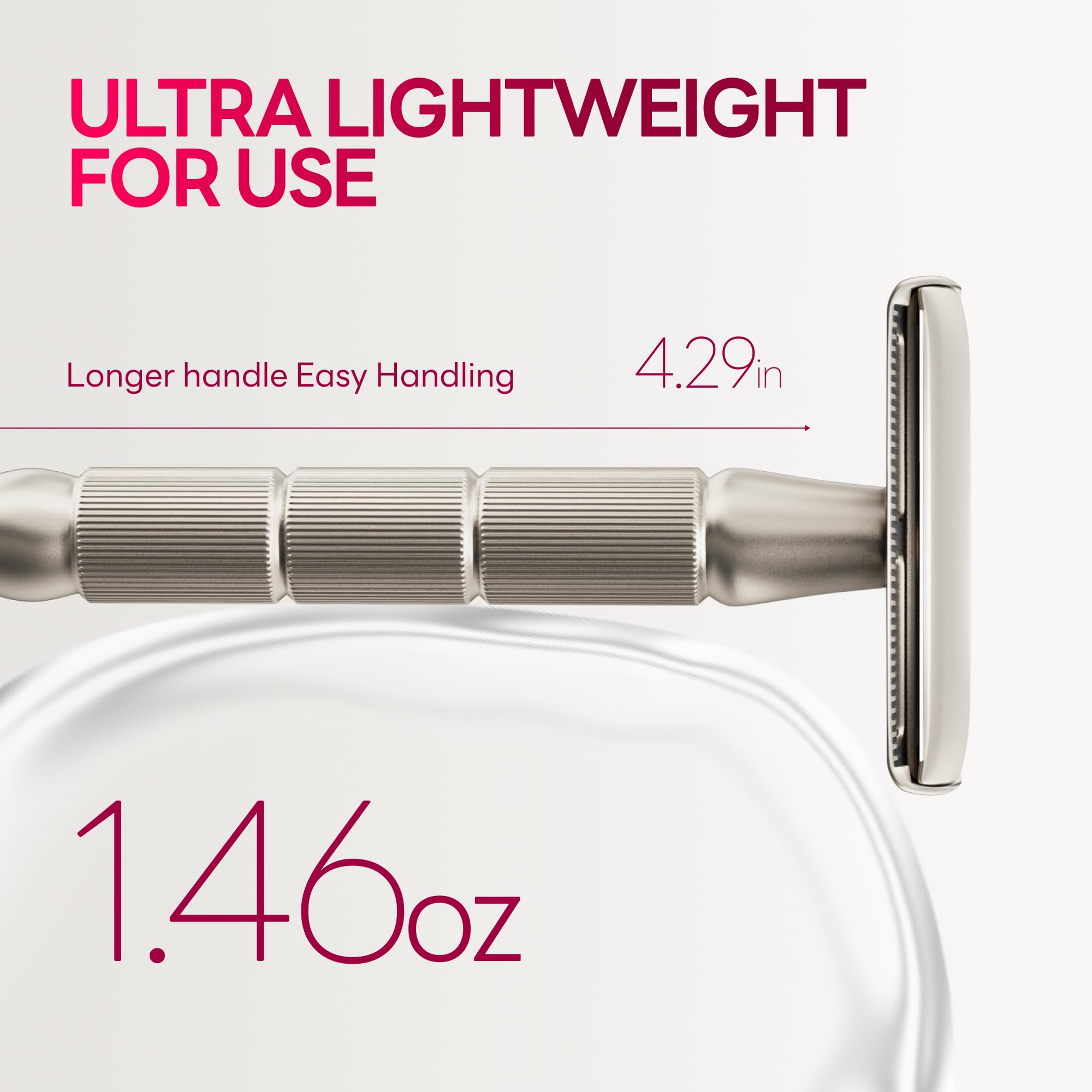 CAVEEM double-edge razor handle close-up with non-slip grip for control