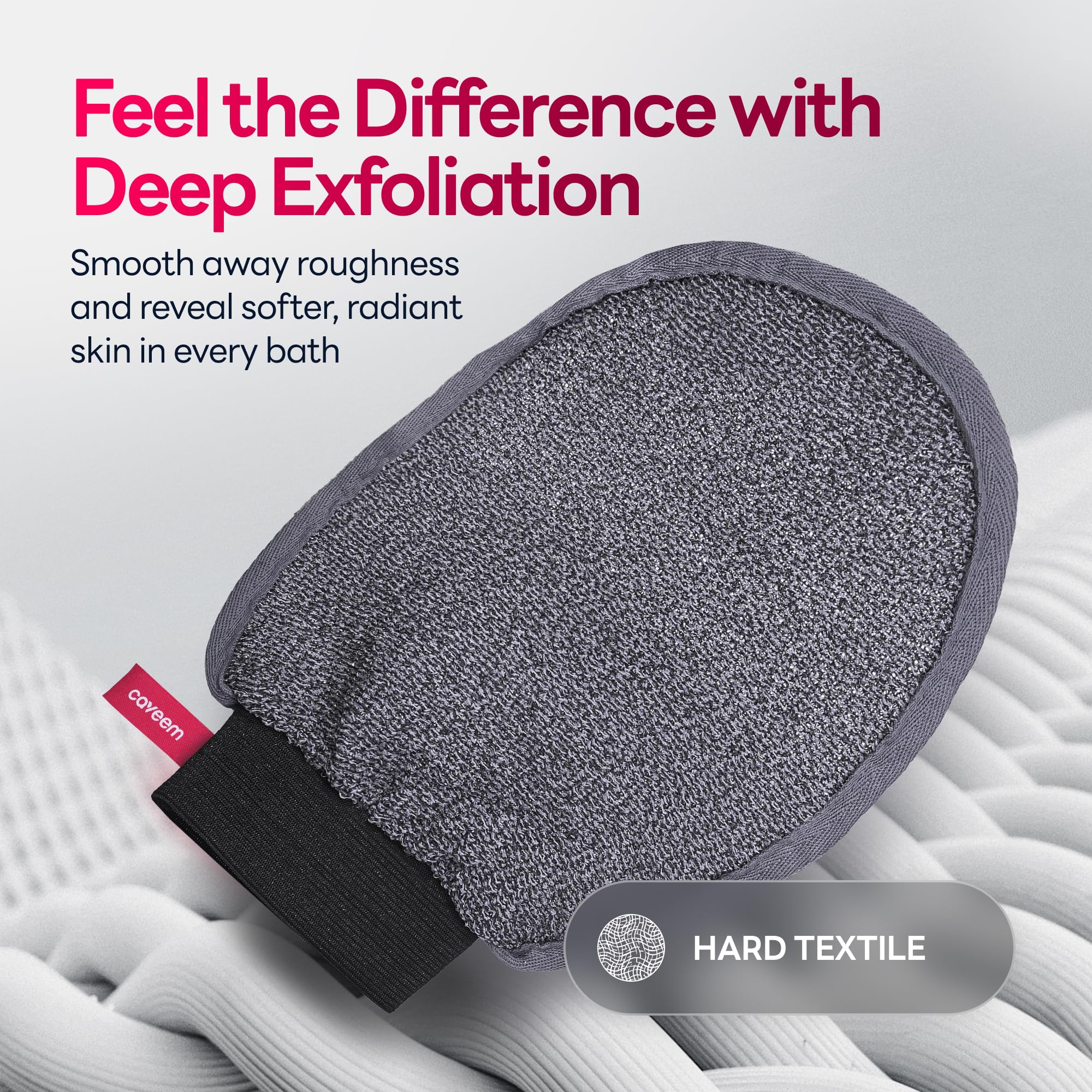 Caveem Exfoliating Mitt textured surface targets dull skin for refreshed look