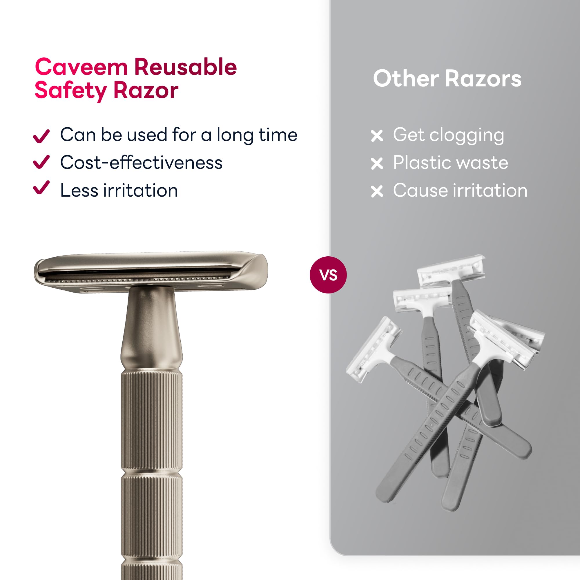 CAVEEM razor weighs 2.21 oz for easy handling on the go