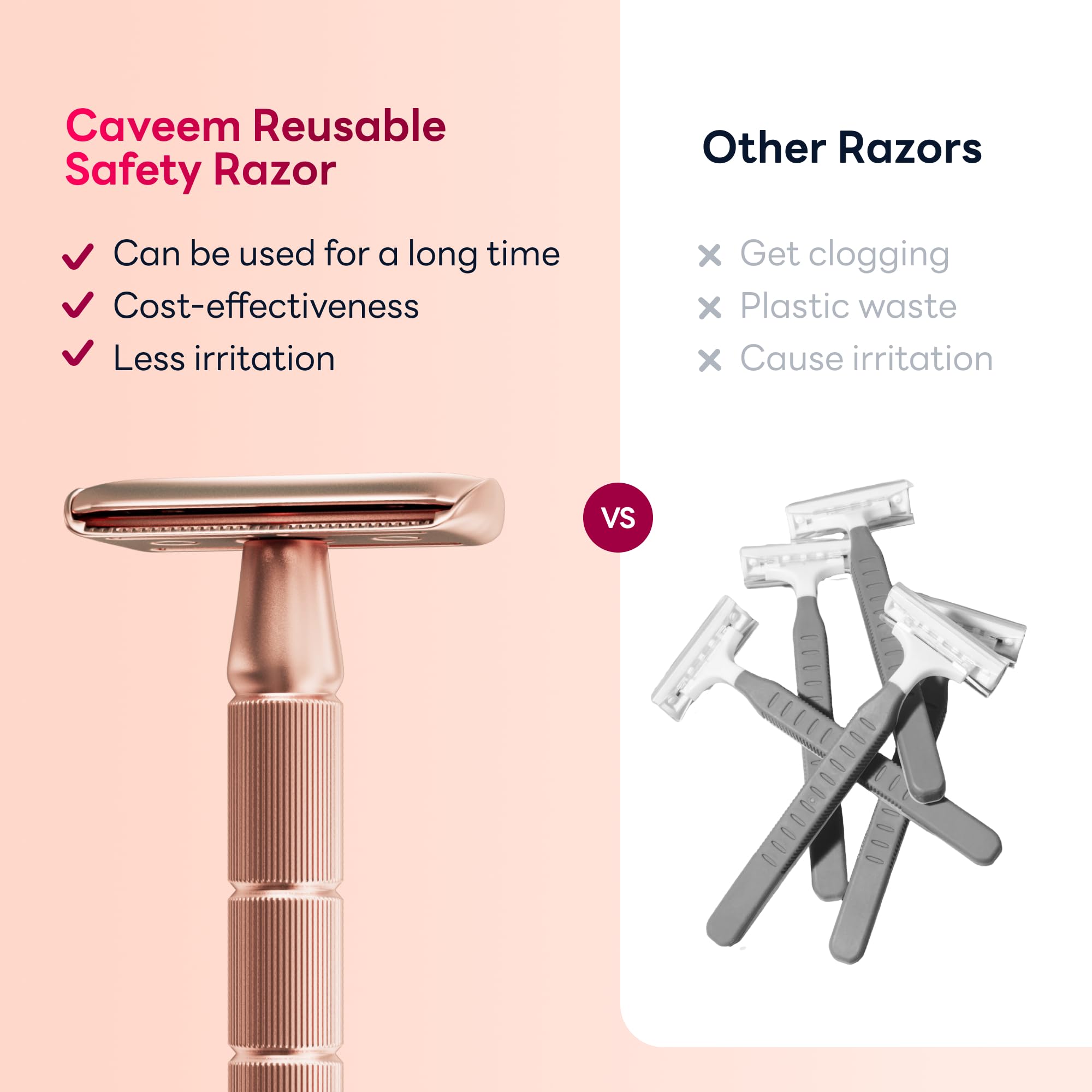 CAVEEM Rose Gold Razor in use demonstrates 30-degree angle for comfortable, controlled passes.