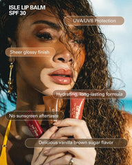 Cay Skin Isle Lip Balm high-shine lips detail.