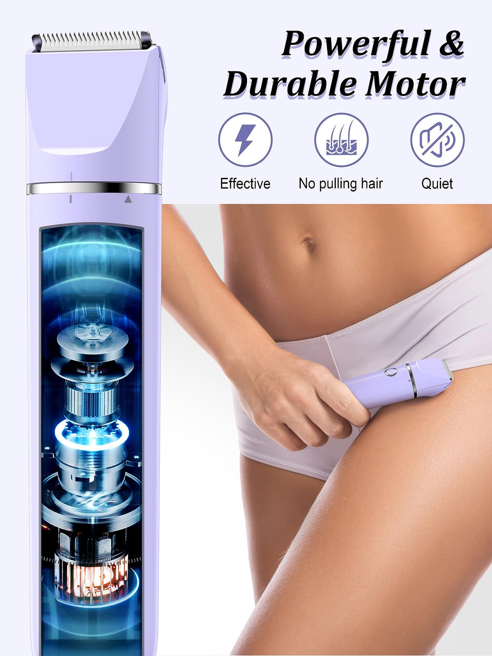 Cayzor bikini trimmer IPX7 waterproof closeup for versatile wet and dry use