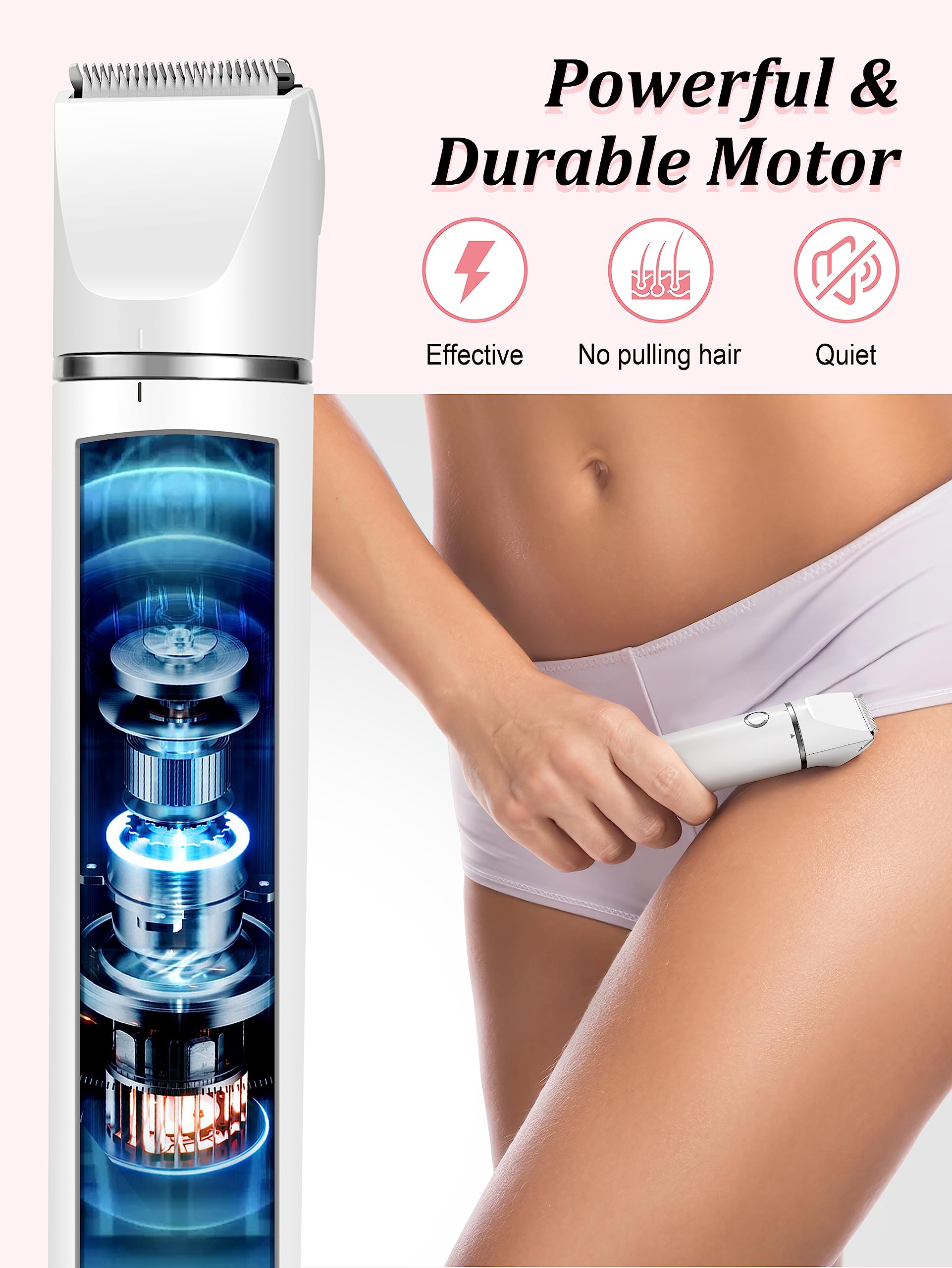 Cayzor Bikini Trimmer kit IPX7 waterproof rating shown for confident wet use.