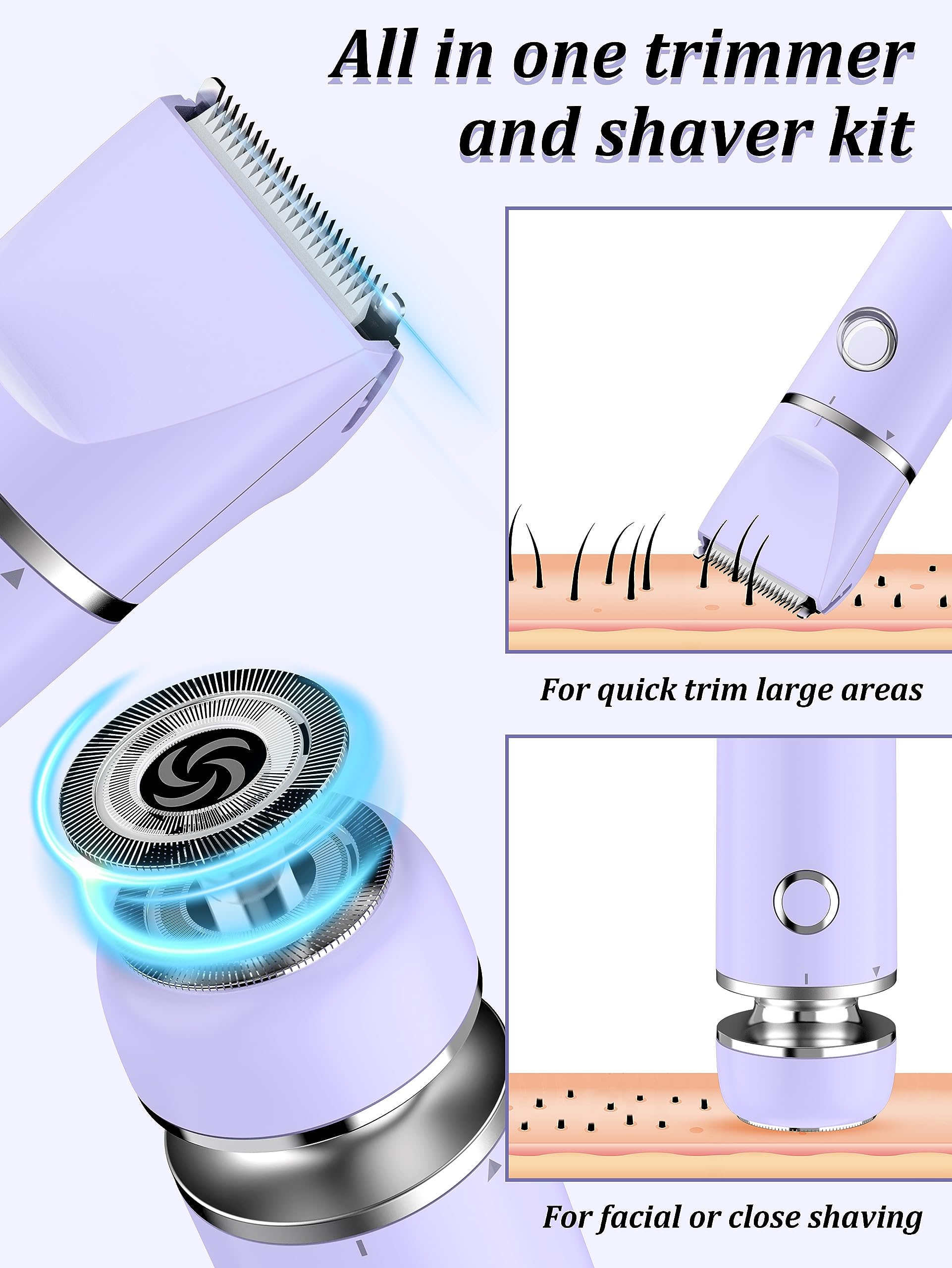 Cayzor bikini trimmer round shaver head closeup for smooth finishing