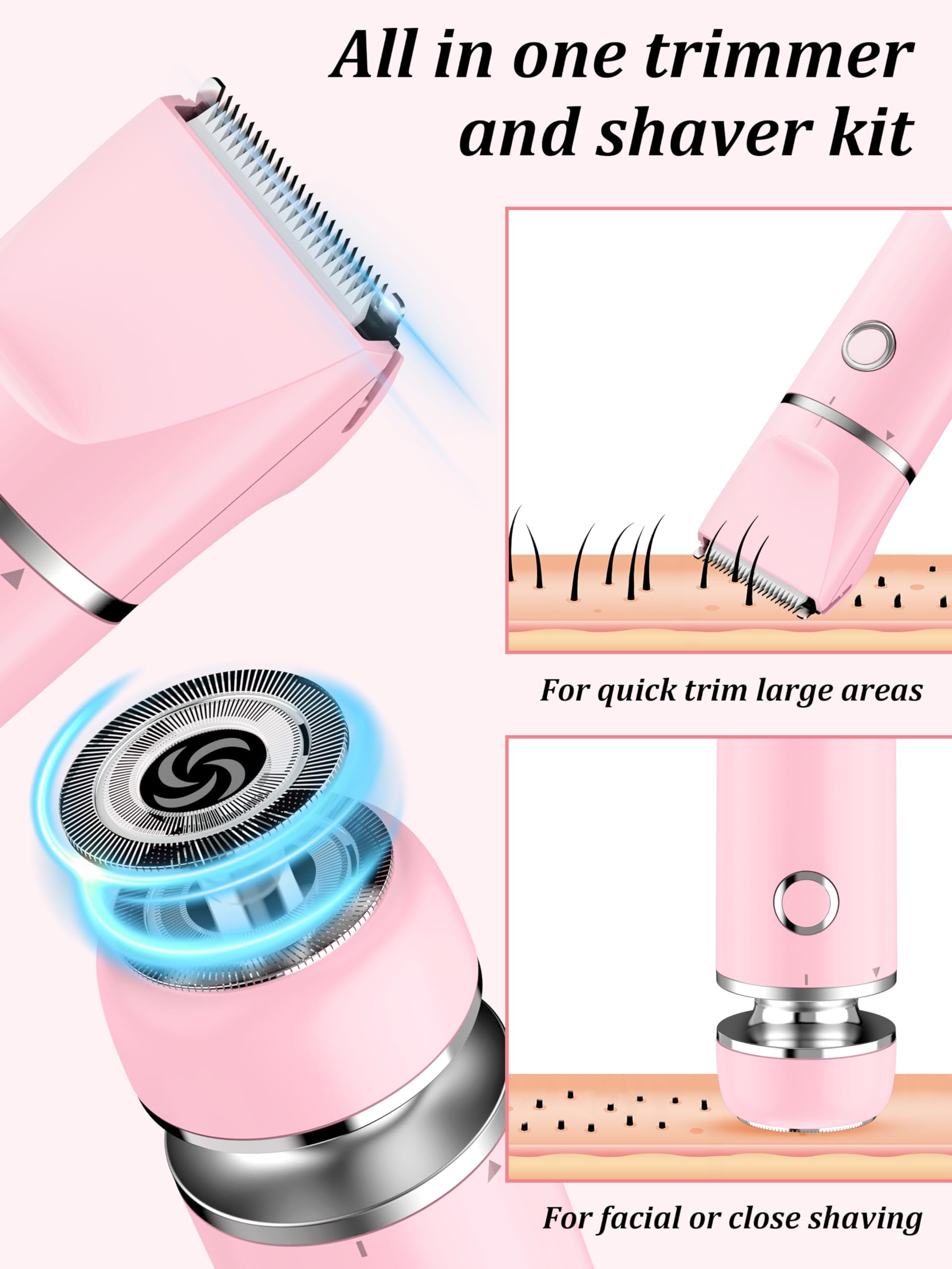 Cayzor Bikini Trimmer round shaver head close-up for a smooth finish on sensitive areas.