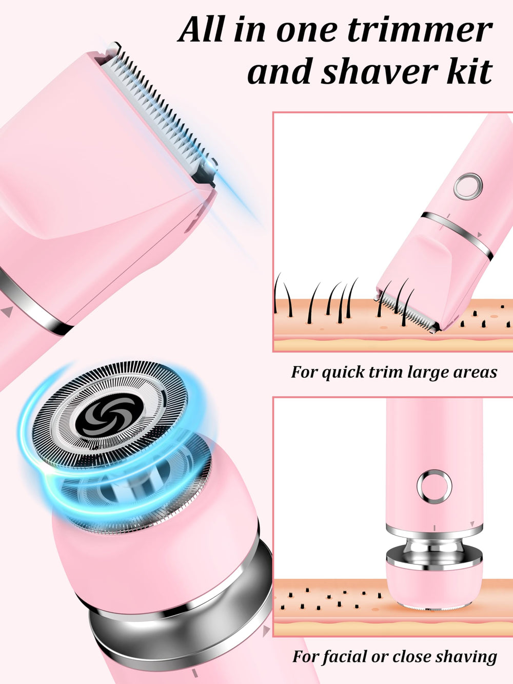 Cayzor Bikini Trimmer round shaver head close-up for a smooth finish on sensitive areas.