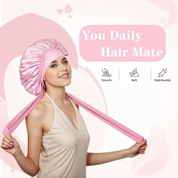 CAZYTOYZ extra-large satin bonnet fits thick curly hair comfortably