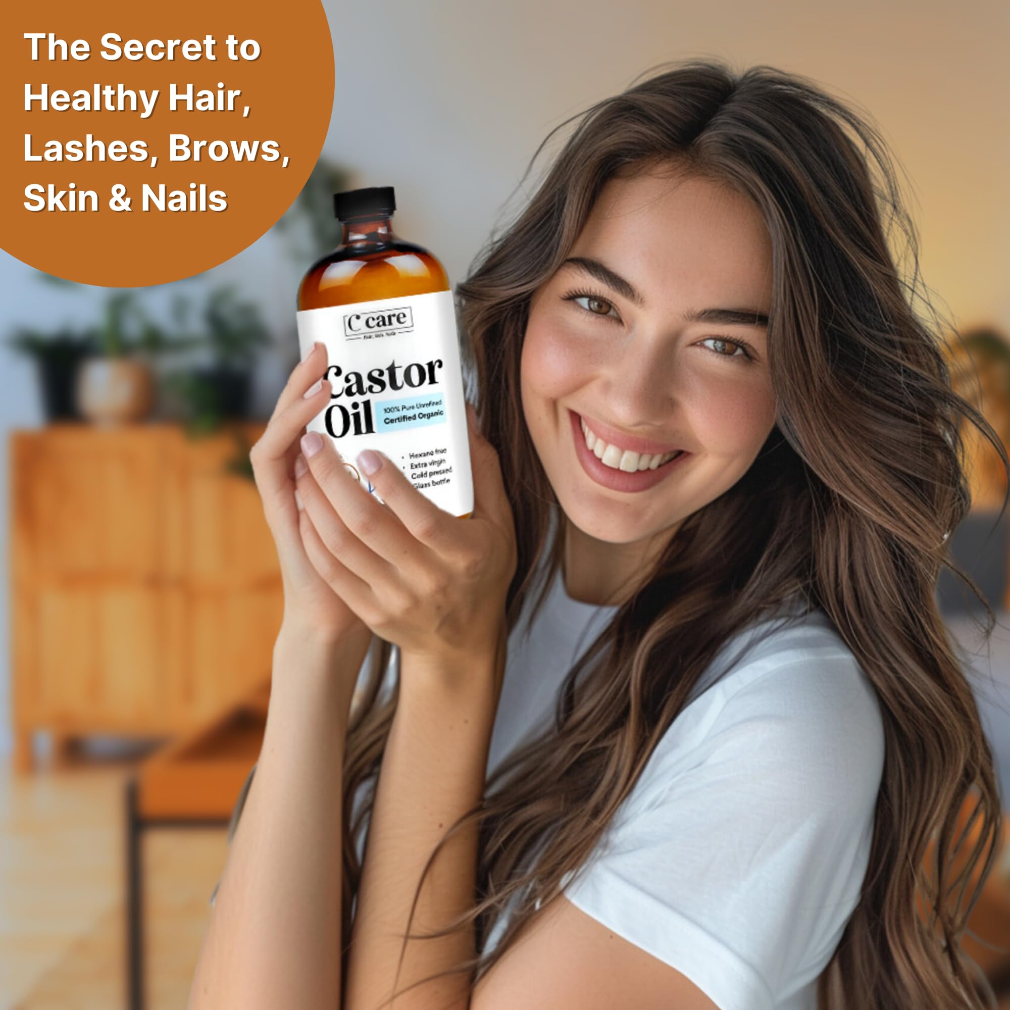 C CARE Castor Oil for hair treatment supports healthier, shinier strands.
