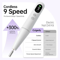 Ccigedy nail drill set includes 6 versatile bits for shaping, polishing, and removing acrylic.
