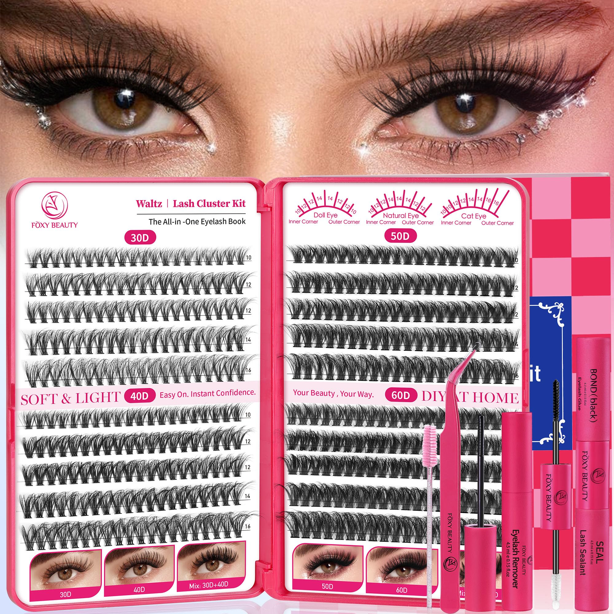 CCODDY Waltz Lash Clusters packaging shows the complete at-home lash kit