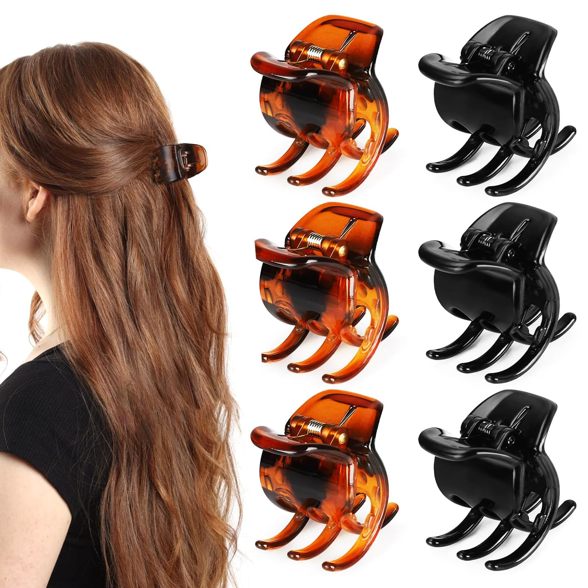 CdbC 6-piece hair claw clip set in black and amber laid flat for versatile everyday styling