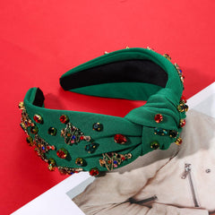 CEALXHENY Christmas tree knotted headband gleams with crystals for merry occasions