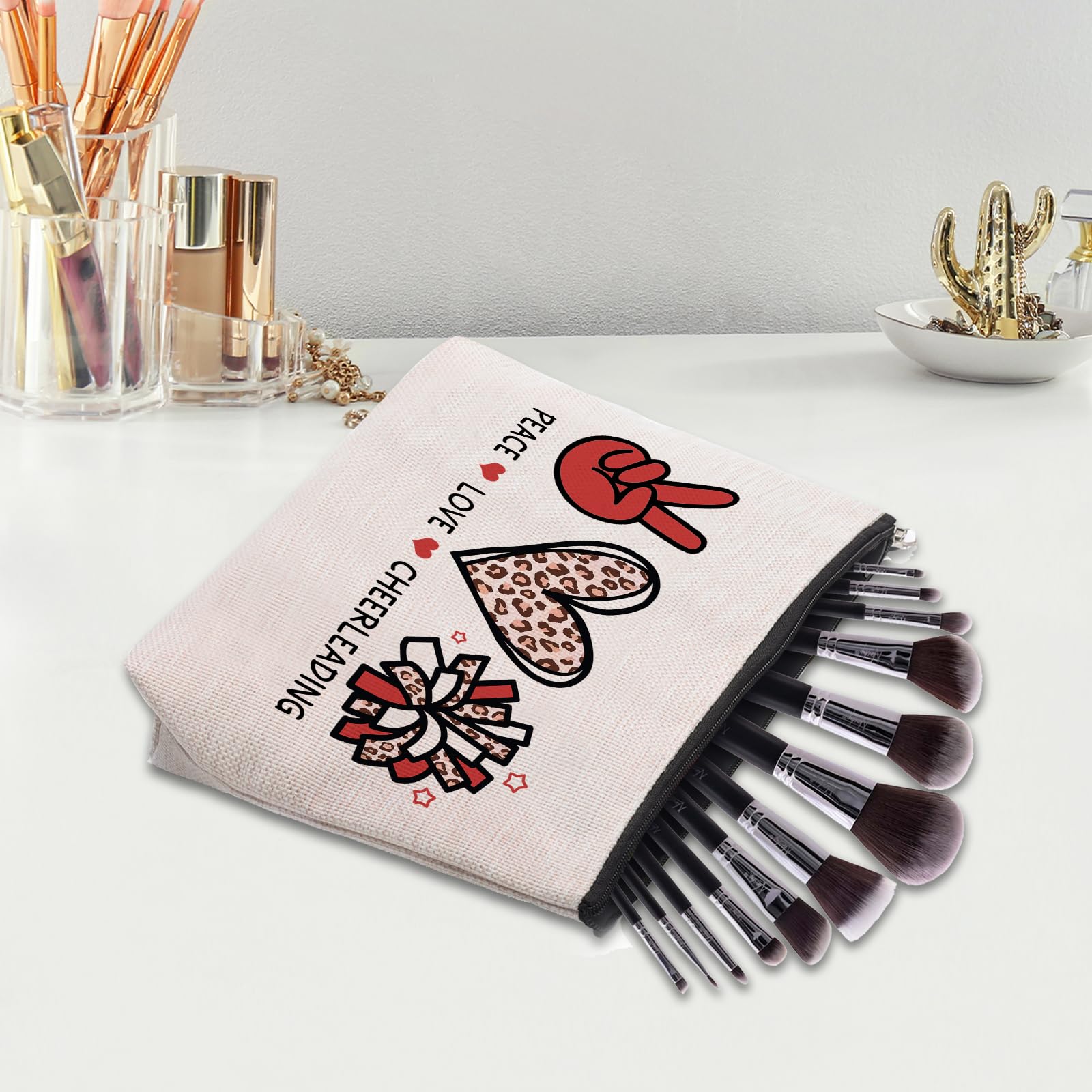 CEASQVAA cheer makeup bag zipper close for smooth access everyday use.