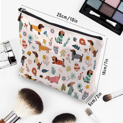 CEASQVAA Dachshund Gifts Makeup Bag lifestyle shot on vanity for essentials