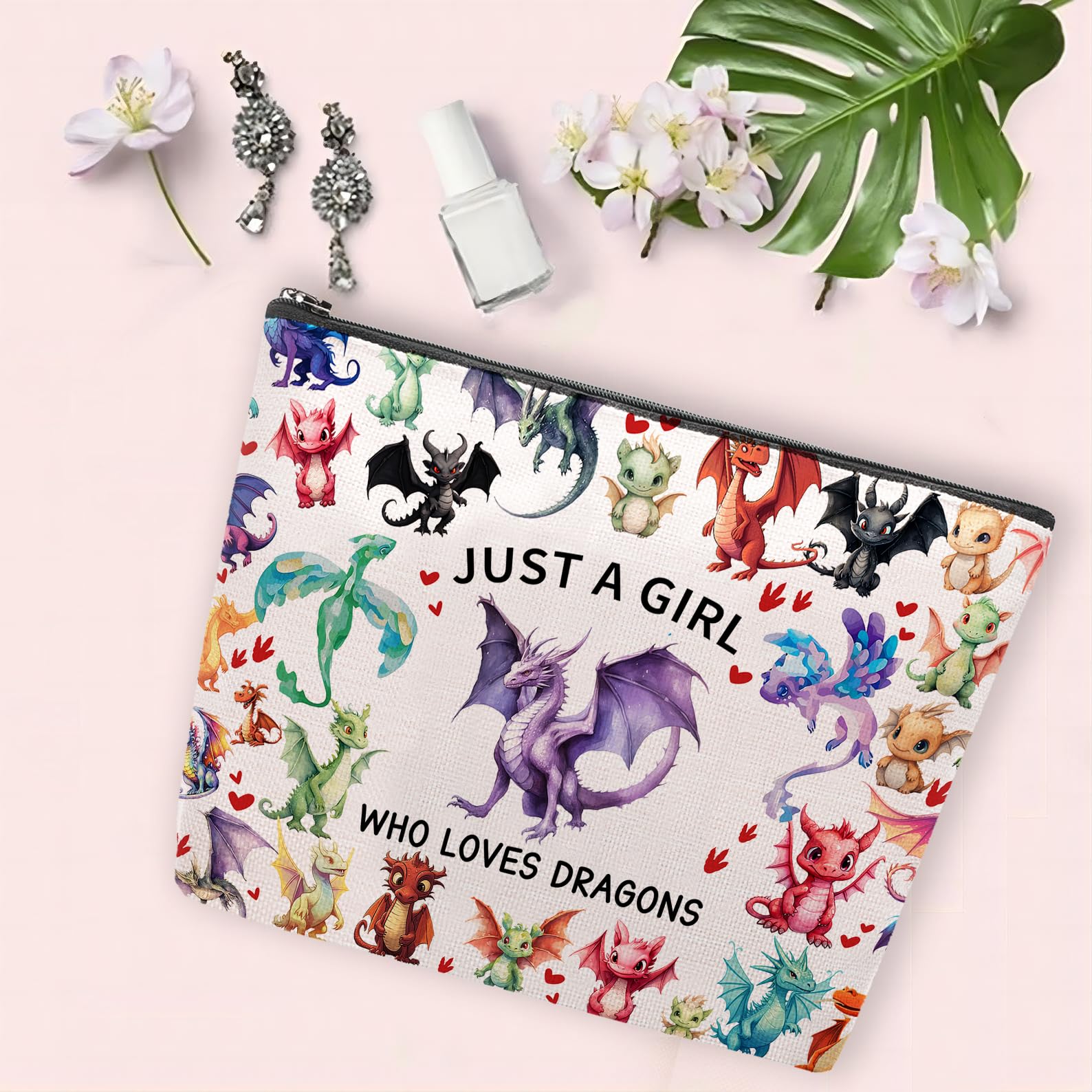 CEASQVAA Dragon Gifts makeup bag canvas texture emphasizes sturdy, water-friendly fabric