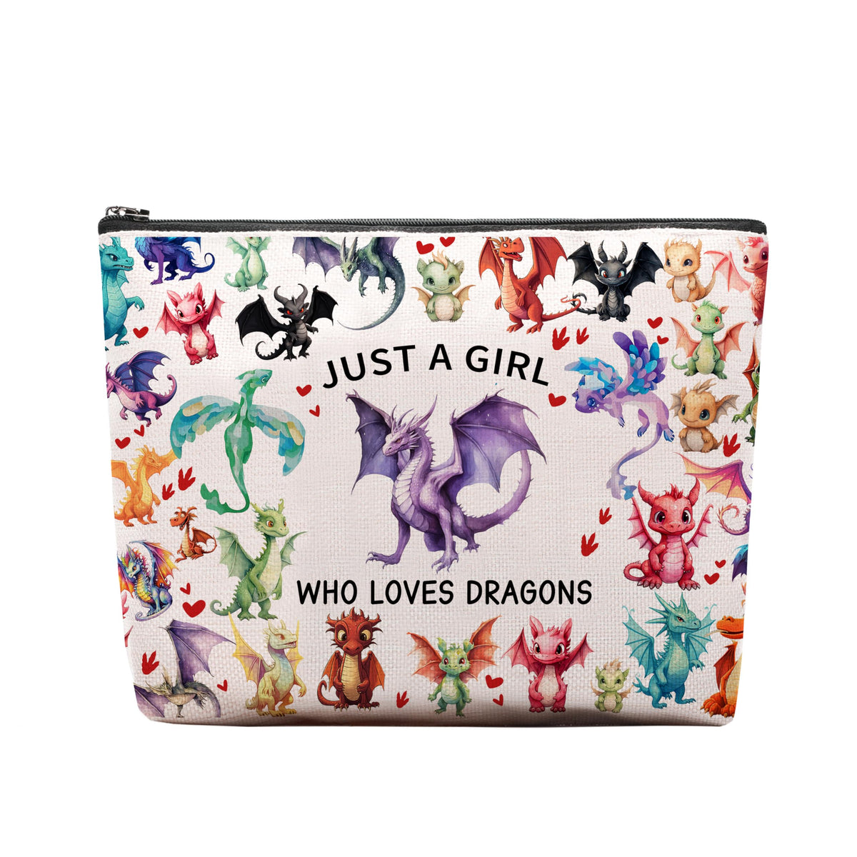 CEASQVAA Dragon Gifts makeup bag front view showing compact portable size for cosmetics