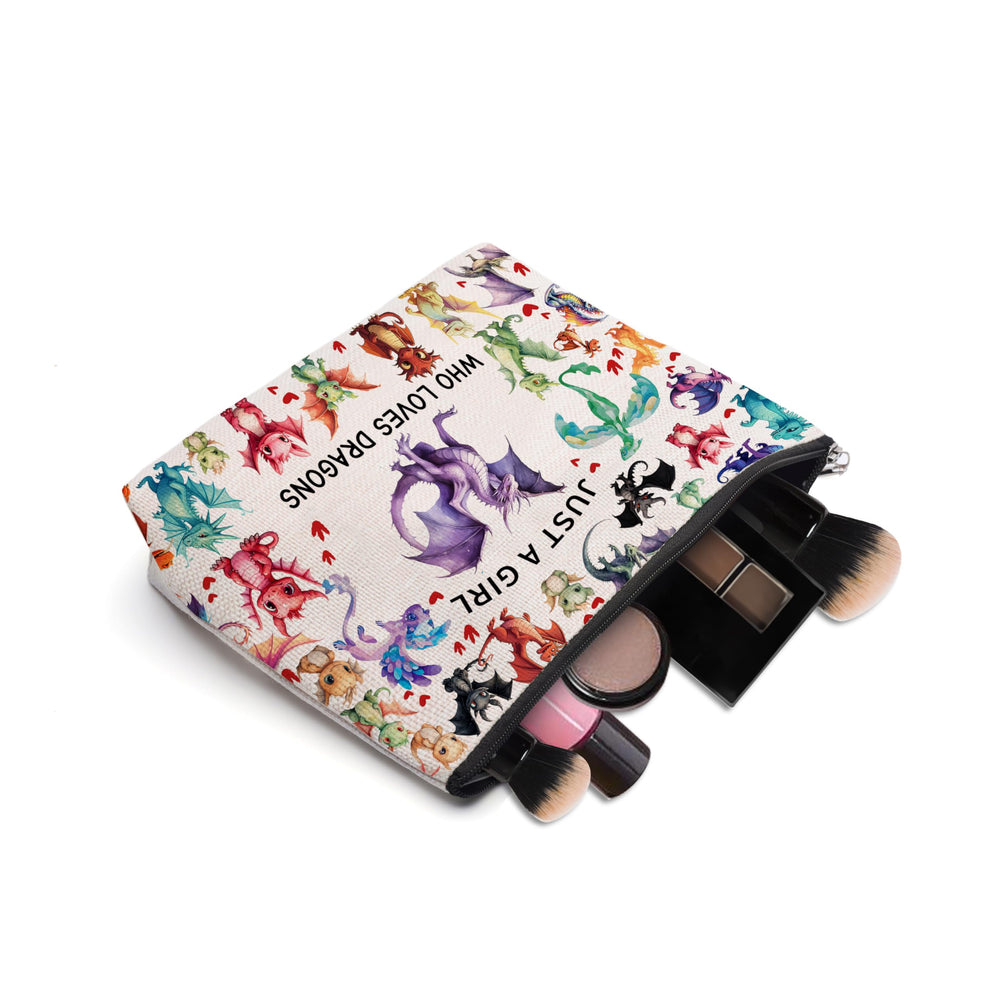 CEASQVAA Dragon Gifts makeup bag in use as travel pouch for essentials