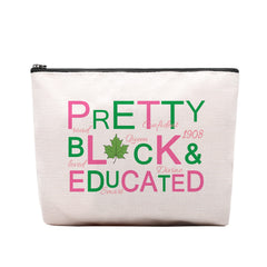 CEASQVAA sorority makeup bag, pink and green, for stylish on-the-go organization.