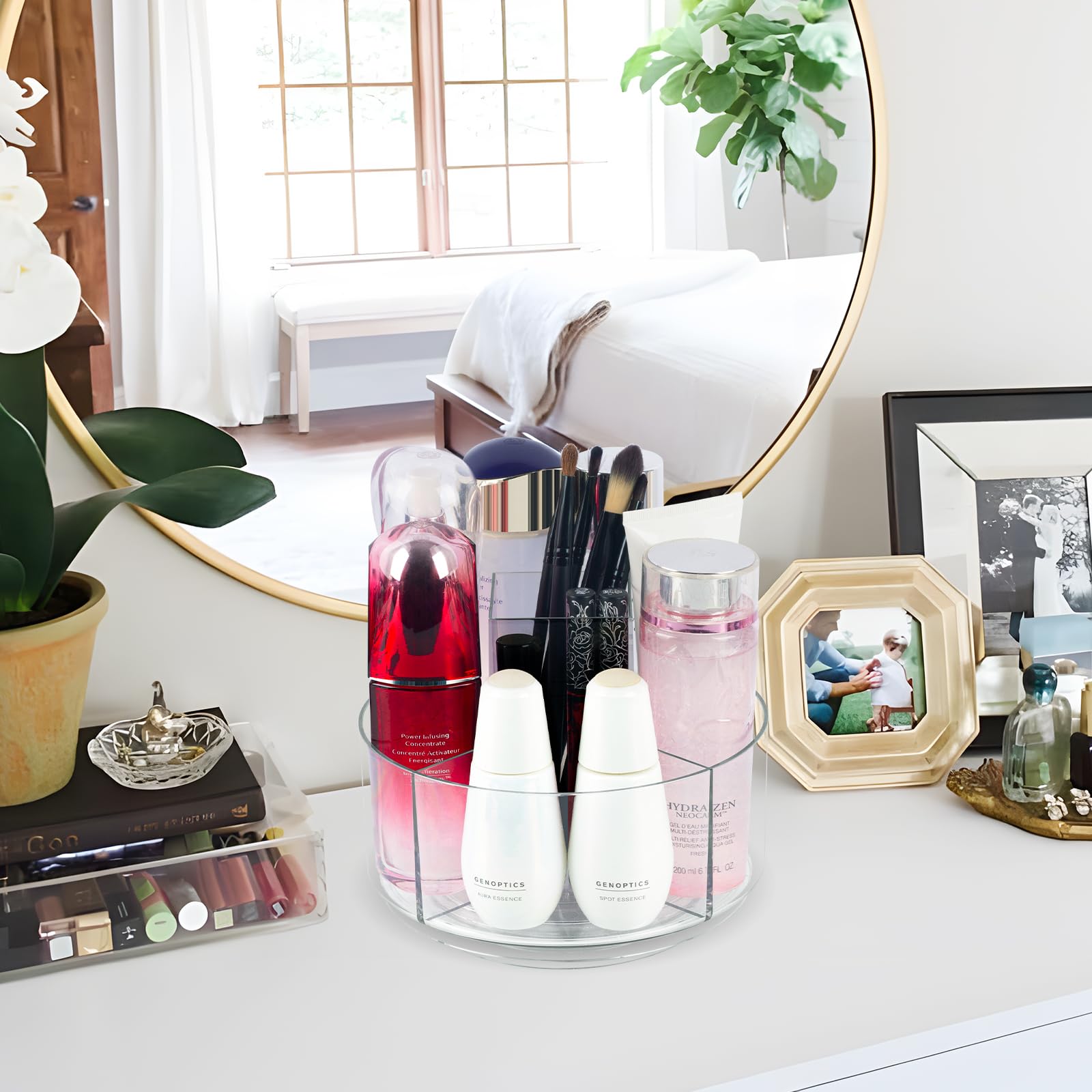 CECOLIC clear lazy susan cosmetics display helps eyeshadow and polish at a glance