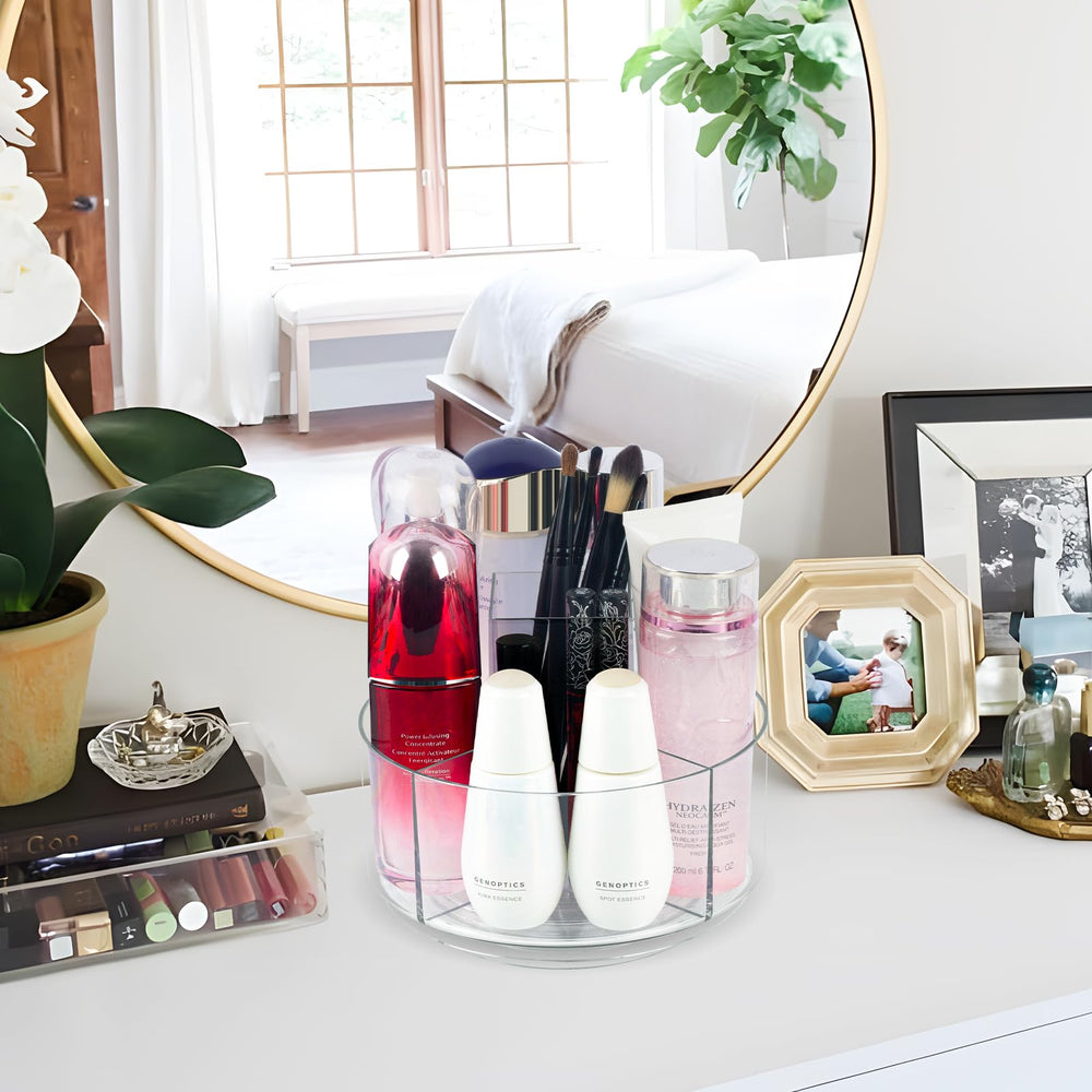 CECOLIC clear lazy susan cosmetics display helps eyeshadow and polish at a glance
