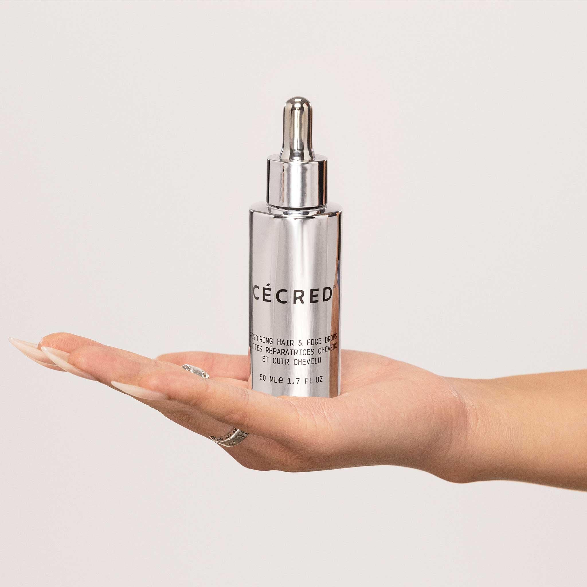Cécred Restoring Hair & Edge Drops dermatologist-tested label for safe daily use