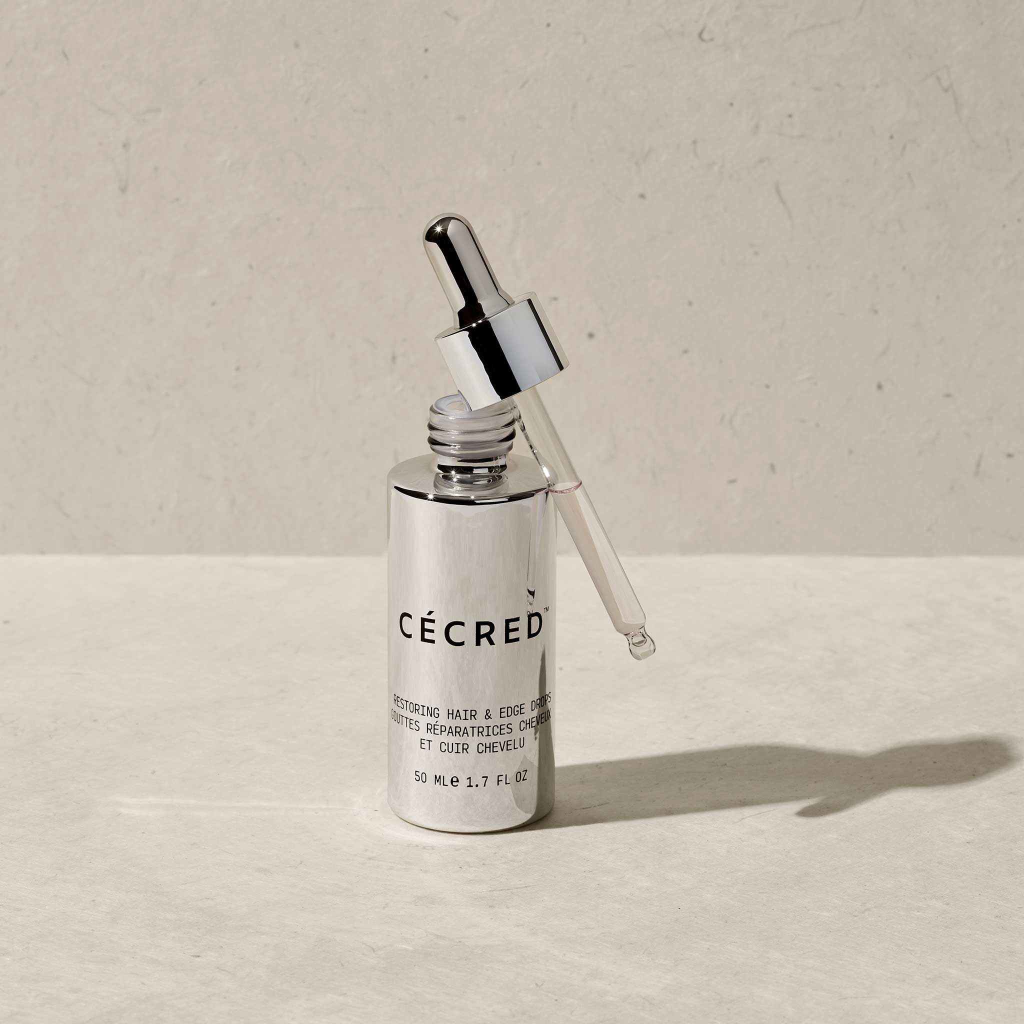 Cécred Restoring Hair & Edge Drops packaging emphasizes clean formula