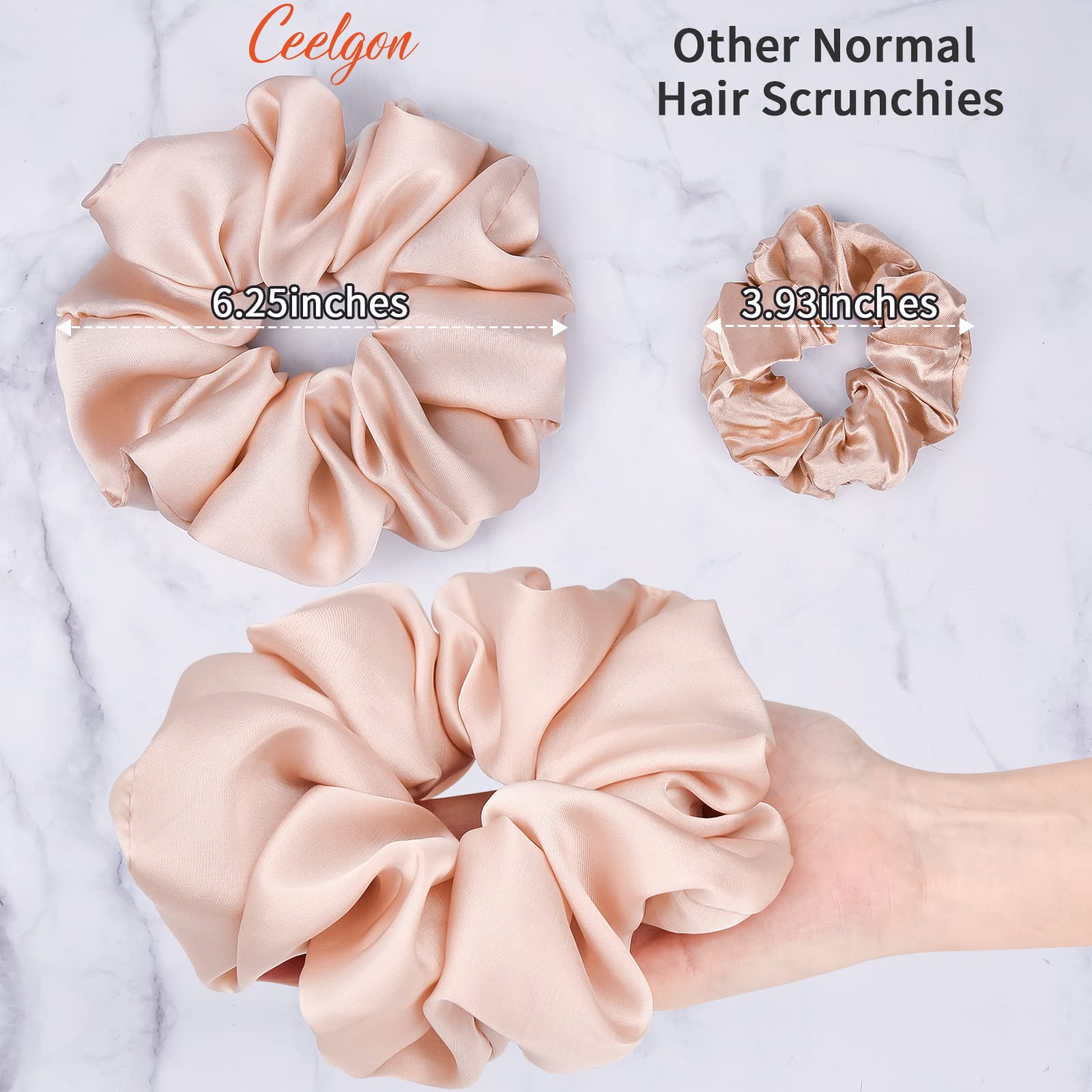 CEELGON blue silk scrunchies offer smooth satin texture and secure hold.